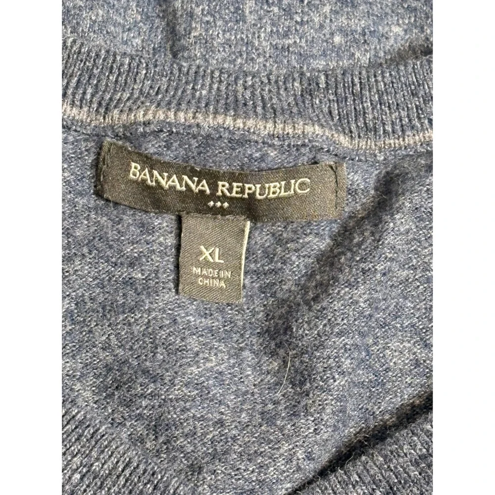 Banana Republic Mens XL Blue Marl V-Neck Cotton Blend Knit Sweater 715516 HOL 15